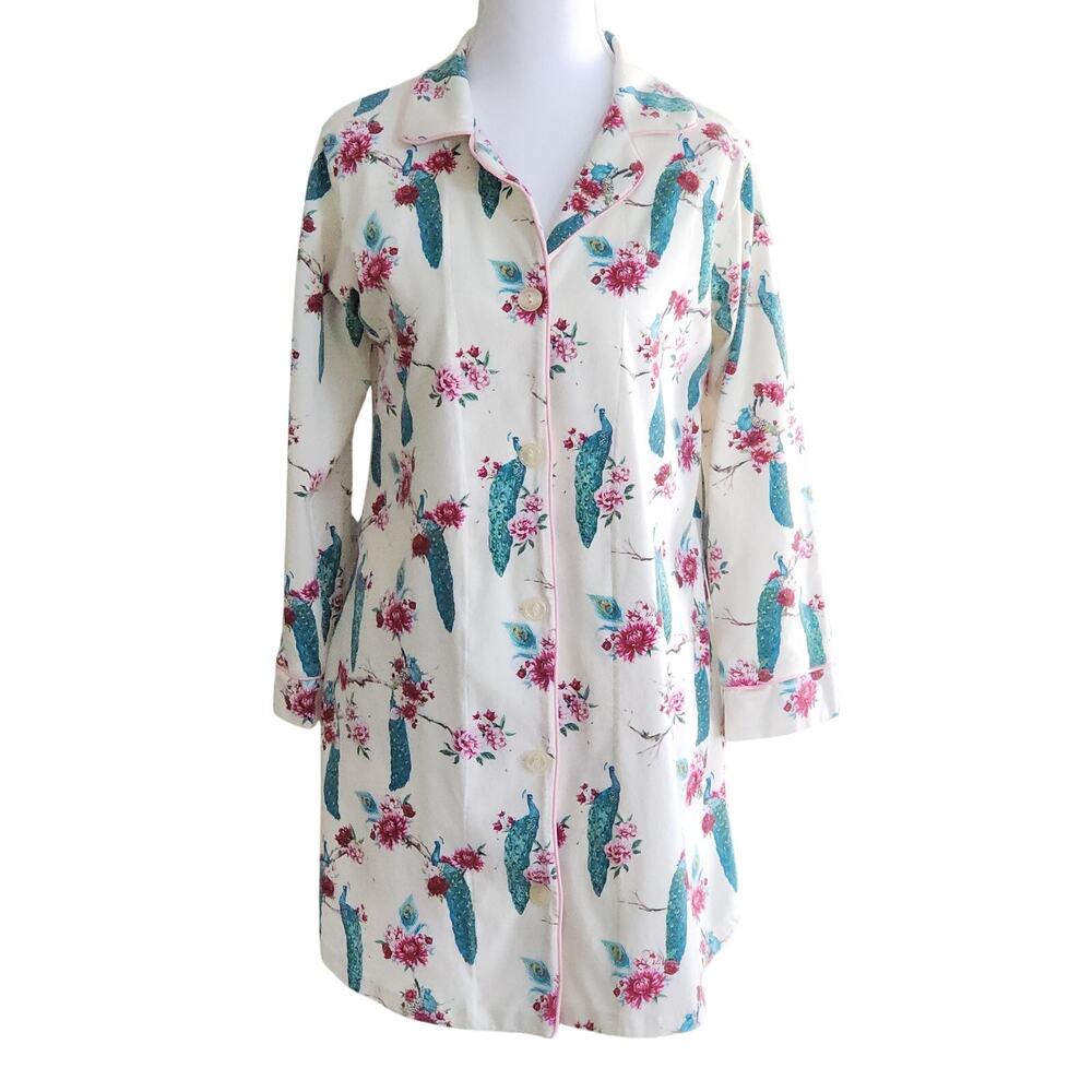 BedHead Pajamas Peacock Floral Nightshirt Sz S Made USA